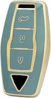 ontto TPU Car Key fob case Cover Fit for Mitsubishi Outlander 2021 2022 2023 keyless Entry Remote Key Shell Smart Key Bag Protector Accessories 3 Buttons Golden Grey