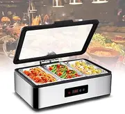 [PeiQi] Food Warmer 9L Buffet Server 600W 3 Trays Stainless Steel Electric Chafing Dish Set with Temperature Control of 30°C~90°C for Parties, Catering Events, Banquets (3 Trays)