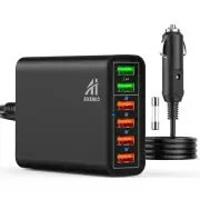 Multi Ports USB Car Charger 96W 6 Port QC3.0 Fast Car Charger Adapter Multiple