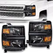 For 2014-2015 Chevy Silverado 1500 Headlights Left+Right 14 15 Black Headlamps