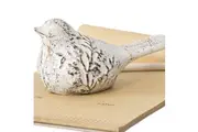 Willow & Silk Resting Bird Embossed Paperweight/Table Decor Cast Iron White 15cm