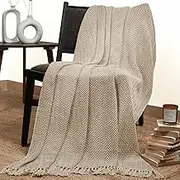 RAJRANG Farmhouse Throw Blanket 50x60 Inches Chevron Cotton Throws with Decorative Tassels for Sofa Taupe Brown