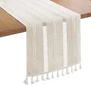Bigqin Table Runner with Tassels 183 x 33cm Farmhouse Table Cloth Cotton Linen Table Decoration for Holiday Party Wedding and Dining Decorations, 72 x 13 inch, Ivory