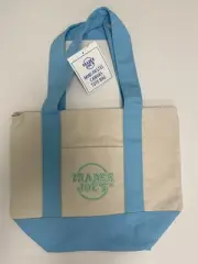 Trader Joe’s Mini Pastel Canvas Tote Bag Light Blue Spring 2025 Limited Releas