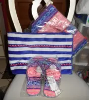 Vera Bradley Lightenup drawstring Shoulder bag, towel & flip flops Serape Stripe