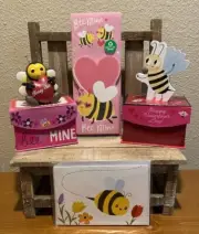 Valentines Day BumbleBee Bundle, Bee Socks, Bee Notepads, Bee Figure, Bee Sign