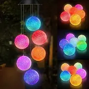 Colour Changing Solar Power Wind Chime Spiral Spinner Crystal Ball Wind Mobile Portable Waterproof Outdoor Decorative Romantic Wind Bell Light Patio Yard Garden Home (Black Solar Panel)