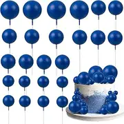 Gyufise 30Pcs Ball Cake Toppers Balls Cupcake Toppers Foam Ball Shaped Cake Picks DIY Balloons Cake Insert Topper for Wedding Enagement Baby Shower Birthday Party Cake Decorations Supplies Royal Blue
