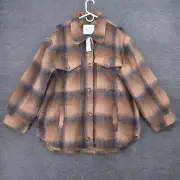 American Eagle Jacket Womens L Brushed Plaid Shacket Collared Button Up New