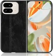 [Jarttarn] Case Compatible with Google Pixel 9 Pro Fold 5G 2024, Ultra-Thin PU Leather Texture Cover PC+TPU Non-Slip Shockproof Protective Back Cover for Google Pixel 9 Pro Fold (Black)