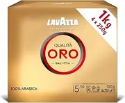 Lavazza, Qualità Oro, 1 Kg, Ground Coffee, Ideal for Moka Pot, Filtered Coffee and French Press, with Aromatic Notes of Fruit and Flowers, 100% Arabica, Intensity 5/10, Medium Roast, 4 x 250g