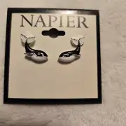 Napier New Black & White Whale Pierced Silver Tone Earrings