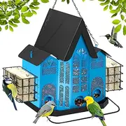 MIAOKE Metal Bird Feeder for Outdoors Hanging, Medieval Themed Metal Bird Feeder, Squirrel Proof Design, Large Capacity, Perching Wires, 2 Iron Baskets Attract Cardinals, Chickadees, Woodpeckers
