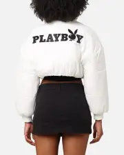 [PLAYBOY] Playboy Bunny O Cropped Puffer Jacket White - Size 6 6 White
