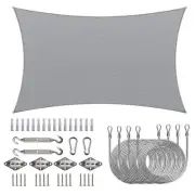 8 ft. x 16 ft. 190 GSM Grey Rectangle Sun Shade Sail with Rectangle Installation