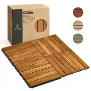 10 Pcs Premium Acacia Deck Tiles Interlocking Floor Decking Water-Resistant f...