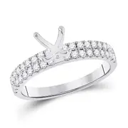 14k White Gold Round Diamond 3/4 Ct Rd Center Bridal Semi-Mount Ring 1/2 Ctw