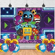 Geometry Aesthetic Dash Birthday Party Backdrop,Geometry Aesthetic Dash Party Decoration,Cartoon Game Birthday Banner Shoot Photo Backgrounds Props for Boys and Girls Party 5x3ft