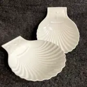 2 Vintage Soap Dish Trinket Dish Clam Shell Shaped Porcelain Ceramic 6.5"x5.5"