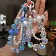 Rope Phone Case Chain Bling Pearl Beads Bracelet Strap For iPhone 15 14 Pro Max