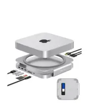 Mac Mini Dock and Stand, USB C Hub with SSD Enclosure for NVME/SATA M.2, 4K H...