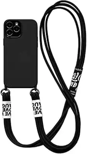 Solid Color Cool Crossbody Lanyard Strap Soft Case for iPhone 14 13 Pro Max 12 11 Mini XS XR X 8 7 Plus SE Silicone Cover for iPhone 8 Plus Black
