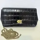 COACH 43021 Turnlock Clutch Crossbody Chain BLACK Croc-Emb Leather NWT $225