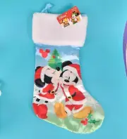 Disney Mickey Mouse Christmas Stocking Fabric Minnie Mouse Hanging New