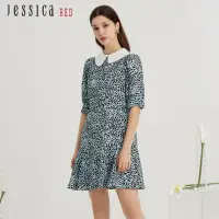 在飛比找momo購物網優惠-【Jessica Red】修身顯瘦豹紋襯衫領短袖洋裝8241