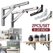 8-20" Folding Shelf Brackets Wall Mounted Steel Heavy Duty Triangle Shelf Hinge