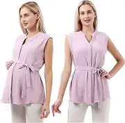[Alina Mae Maternity] Maternity Blouse for Work Pregnancy Top Short Sleeve Shirt Formal Women Chiffon