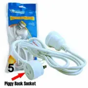 5M Piggyback Mains Power Extension Cord Australian 240V Power Lead Au 3-Pin Whit