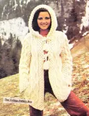 ARAN HOODED JACKET - bulky or 12ply - COPY Ladies knitting pattern