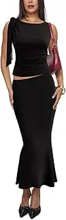 Oumrdeo 2 Piece Sets for Women Y2k Going Out Ruffle Trim Ruched Tank Top And High Waist Maxi Long Skirt Set Club Dress