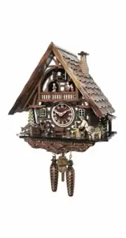Quartz Cuckoo Clock Black forest house with music and dancers,.. EN 4951 QMT NEW