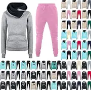 Womens Two Piece Outfits Casual Sweatsuits Solid Tracksuit Jogging Sweatpants Matching Jogger Hoodie Pants Set, #03_pink, Medium