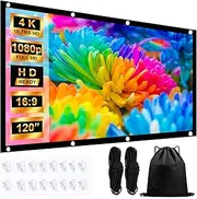 JASFLY Screen Projector 120 Inch 16:9 HD High Resolution Projector Screen, 4K Foldable Portable Projector Screen, 265 x 150 cm Projector Screens with 2 x 5 m Rope and 16 Hooks for Camping and Home