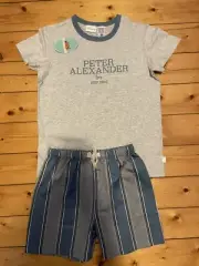 Size 8 Peter Alexander Logo Grey Tshirt & Blue Shorts Set RRP$69.95 New With Tag