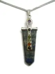 Egyptian Ankh Chakra Lapis Lazuli Hieroglyph Crystal Gemstone Pendant Necklace