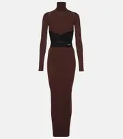 [Alaia] Alaïa Belted jersey turtleneck maxi dress AU 10 brown