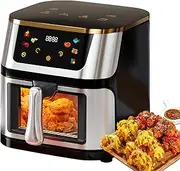 Digital Air Fryer, 1400W 10L Smart Oven with Timing Adjustable+Max 200°C Temperature and 8 Function, 360° Hot Air Circulation, Countertop Convection Oven for Home, Grill, Bake