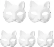COHEALI Cat White 5Pcs Fox White Paper Blank Hand Painted Paintable Halloween Masquerade Cosplay Paper Mache Masks White Half Face Covers