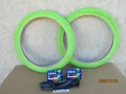 NEW 20'' X 1.95 BICYCLE GREEN TIRES , TUBES & LINERS FOR BMX, GT, MONGOOSE