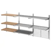 KUNGSFORS susp rail/shlf/dish dra/rail/wll gr, stainless steel/ash