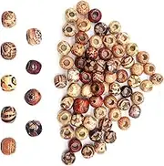 Gunwon 100pcs Natural Printed Wooden Beads,Wooden Beads Macrame Large Hole Beads,Various Pattern Loose Spacer Wood Round for Jewelry Making Bracelet Necklace Hair DIY Decor,Round,10mm