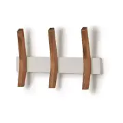 TRINITY Coat Rack 9.5" H X 16" W, Handmade Solid Wood In White W/ 3-Wooden Hooks