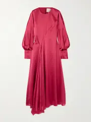 [Roksanda] Roksanda - Hayat Pleated Silk-satin Midi Dress - Red - UK 12 UK 12 Red