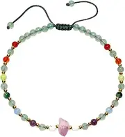 [Xfoxstal] Reiki 7 Chakra Beaded Anklet Raw Amethyst Ankle Bracelets for Women Spiritual Crystals Meditation Yoga Foot Jewelry