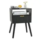 Nightstand, Modern Bedside Table with Fluted Drawers, Small Night Stand Black