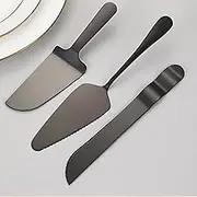 Payutou Pie Server Stainless Steel Set, 3Pcs Cake Pie Pastry Server,Professional Dessert Server for Cake Cheese Pie Pizza,Serrated Cake Knife, Cake Serving Spatula,Dishwasher Safe(Black)